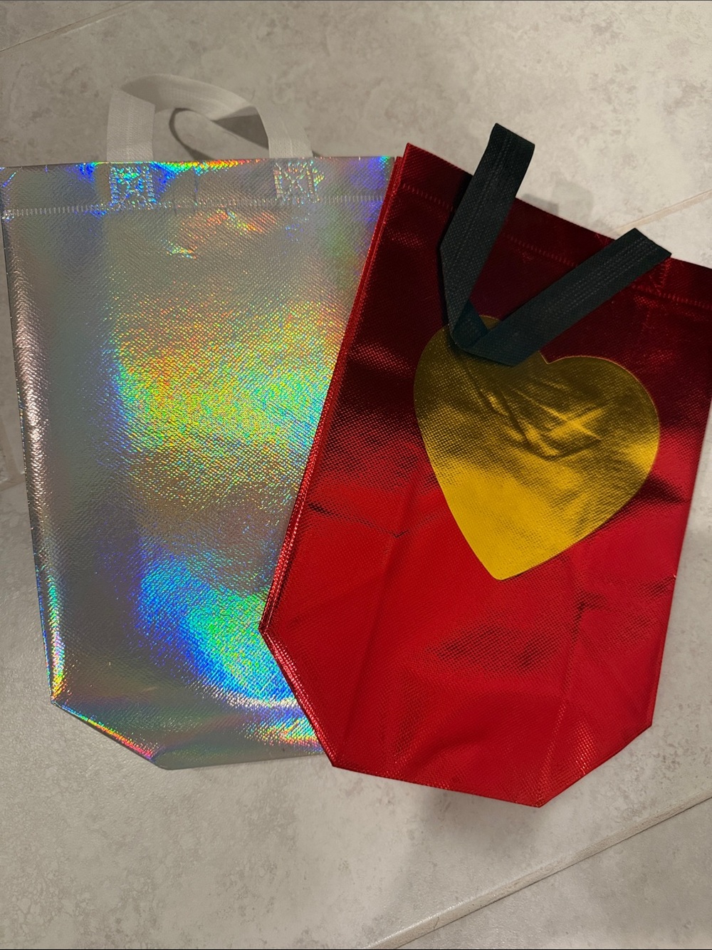 Holographic Silver Tote + Red Heart Tote Set